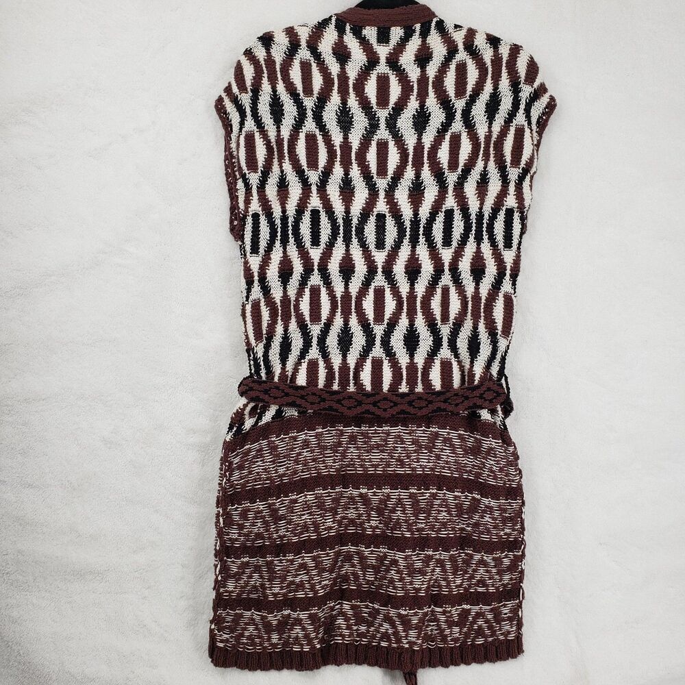 Knitted & Knotted Sweater Vest Women Medium Geometric Belted Pockets Bohemian - Picture 7 of 10